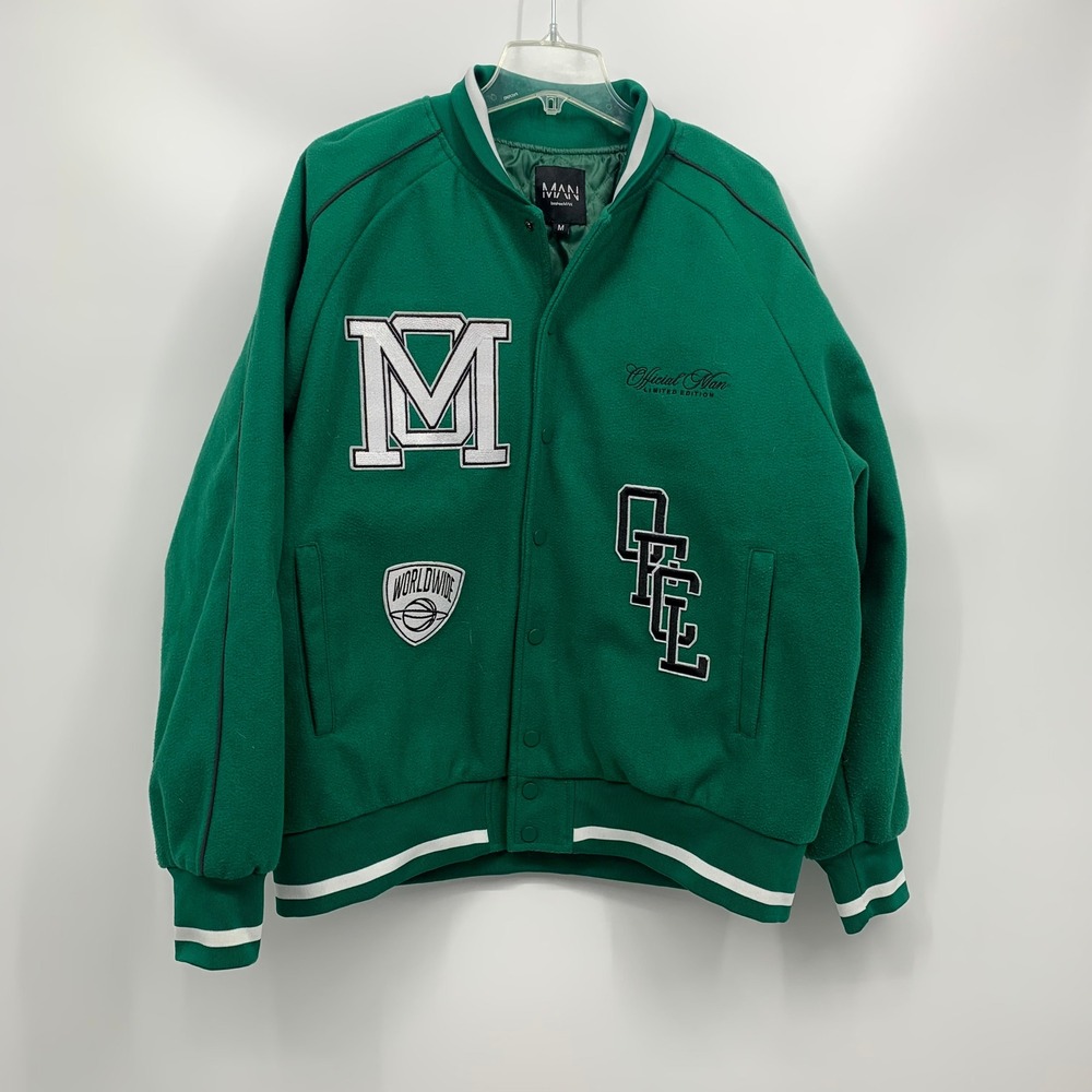 boohooMAN Varsity Jacket Mens M Green Excellent Official Man Limited Edition